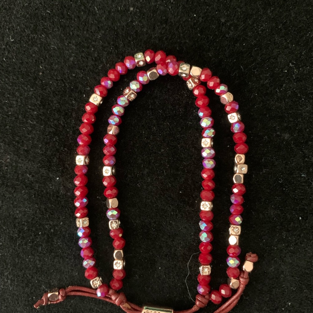 Red Beaded Bracelet with Gold Accents